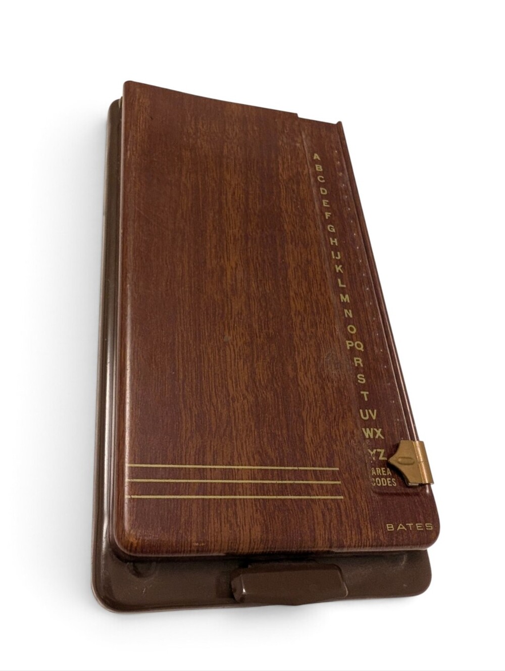 VINTAGE Bates Address Book Secretary Index List Finder Brown Brass Slider